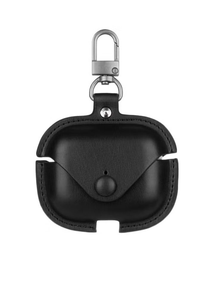 Leather Case for AirPods Pro 2nd Generation with Keychain | Protective Cover, Shockproof, Scratch Resistant, Charging Indicator Visible – Black